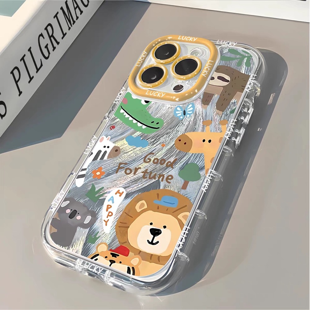 Cute Clear Animal Lion Phone Case with Yellow Camera Accent